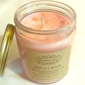 “Inca’s Rose” Red Rose soy candle w/ pink opal